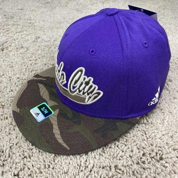 Adidas Orlando City SC MLS Camo‎ Flat Bill/Logo Flex Hat Purple Size S/M NWT - Picture 1 of 11